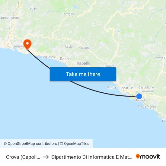 Crova (Capolinea) to Dipartimento Di Informatica E Matematica map