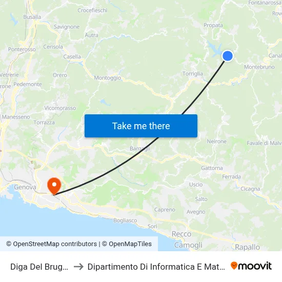 Brugneto Dam to Department of Computer Science and Mathematics map