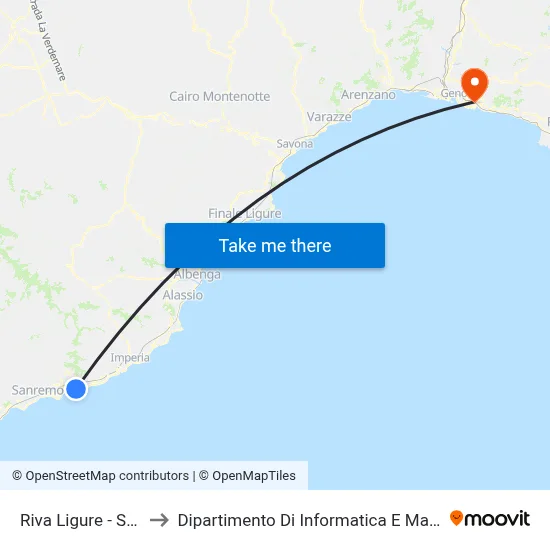 Riva Ligure - Schools to Department of Computer Science and Mathematics map