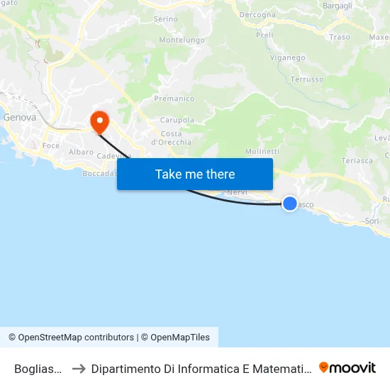 Bogliasco to Department of Computer Science and Mathematics map