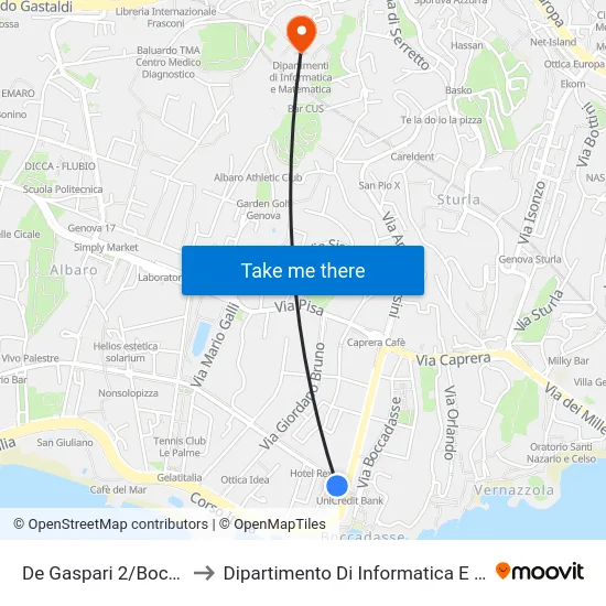 De Gaspari 2/Boccadasse to Dipartimento Di Informatica E Matematica map