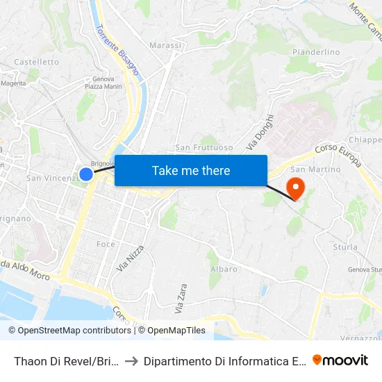 Thaon Di Revel/Brignole FS to Dipartimento Di Informatica E Matematica map