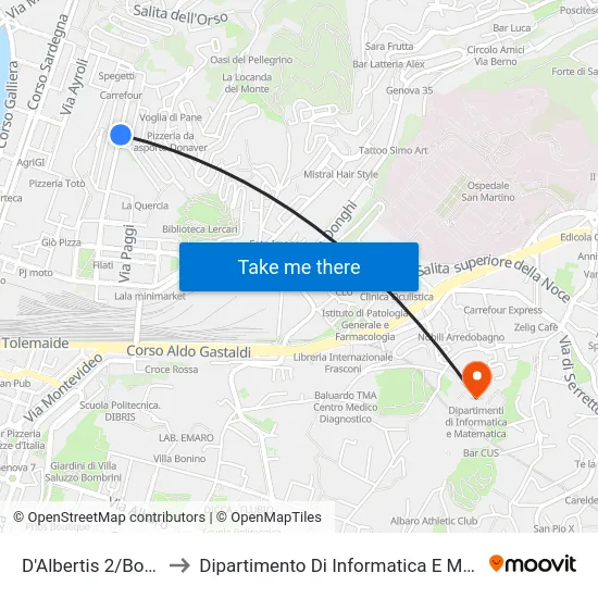 D'Albertis 2/Bozzano to Dipartimento Di Informatica E Matematica map