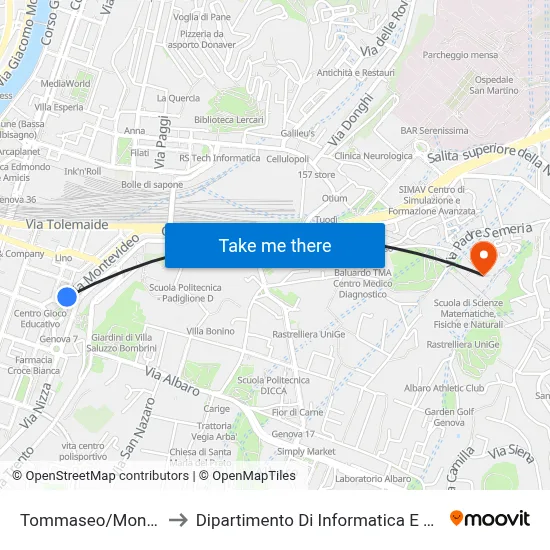Tommaseo/Montevideo to Department of Computer Science and Mathematics map