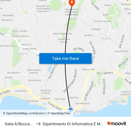 Italia 6/Boccadasse to Dipartimento Di Informatica E Matematica map