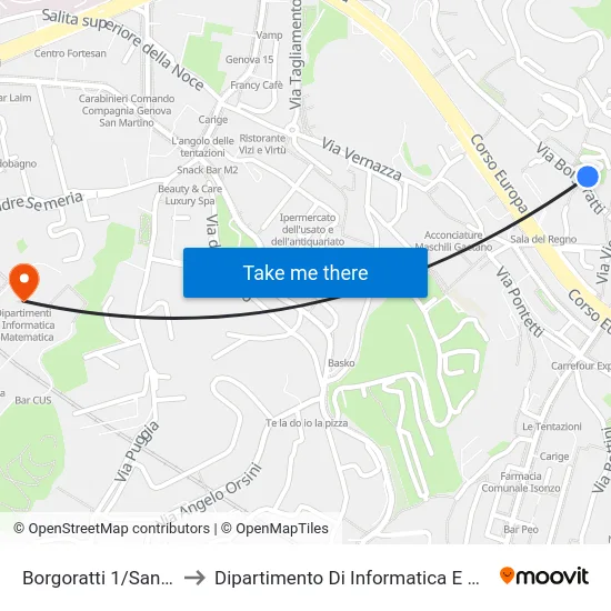 Borgoratti 1/San Rocco to Dipartimento Di Informatica E Matematica map