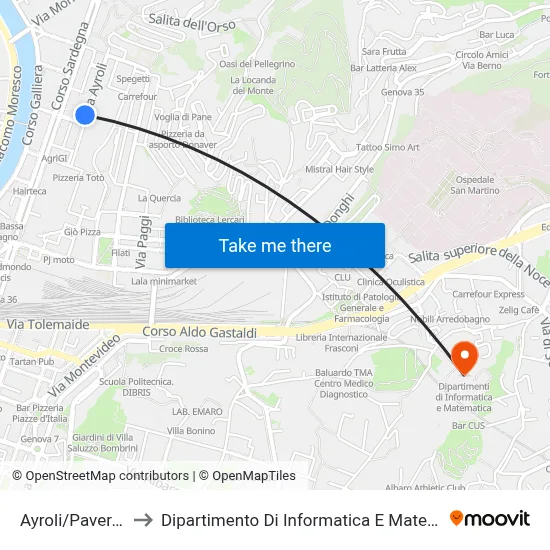 Ayroli/Paverano to Department of Computer Science and Mathematics map