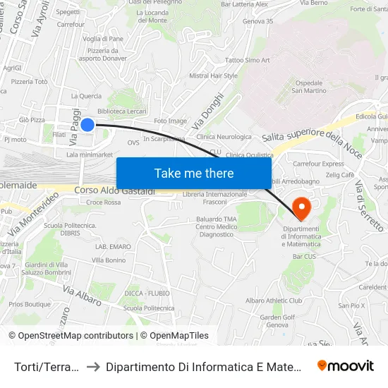 Torti/Terralba to Dipartimento Di Informatica E Matematica map