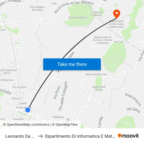 Leonardo Da Vinci to Dipartimento Di Informatica E Matematica map