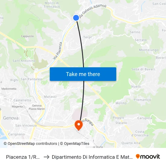 Piacenza 1/Rocca to Department of Computer Science and Mathematics map