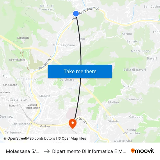 Molassana 5/Emilia to Department of Computer Science and Mathematics map