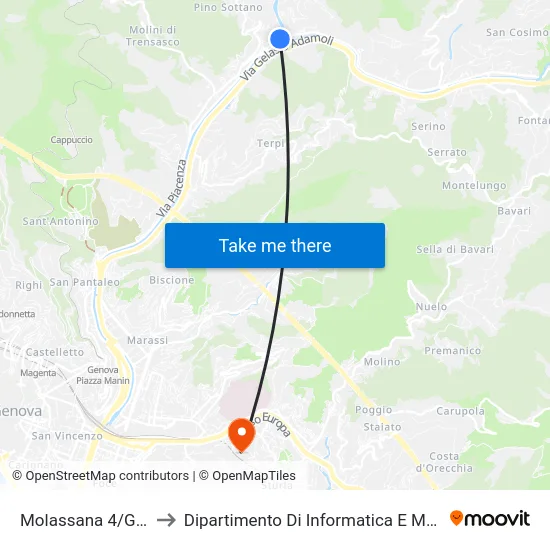 Molassana 4/Geirato to Dipartimento Di Informatica E Matematica map