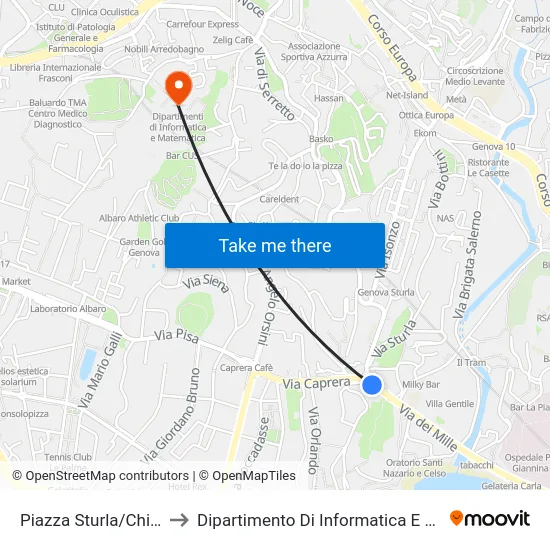 Piazza Sturla/Chighizola to Dipartimento Di Informatica E Matematica map