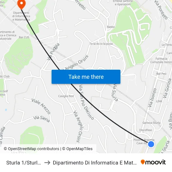 Sturla 1/Sturla Station to Department of Computer Science and Mathematics map
