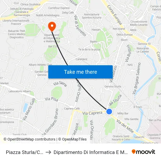 Sturla Square/Church to Department of Computer Science and Mathematics map