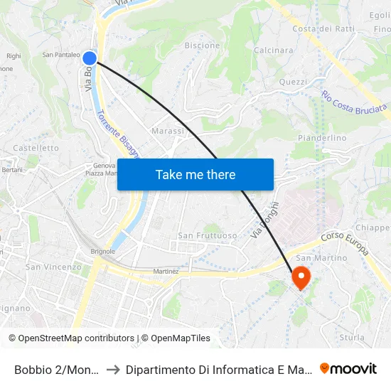 Bobbio 2/Montaldo to Department of Computer Science and Mathematics map