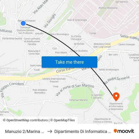 Manuzio 2/Marina Di Robilant to Dipartimento Di Informatica E Matematica map