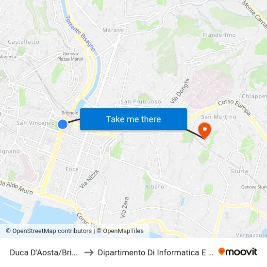 Duca D'Aosta/Brignole FS to Dipartimento Di Informatica E Matematica map