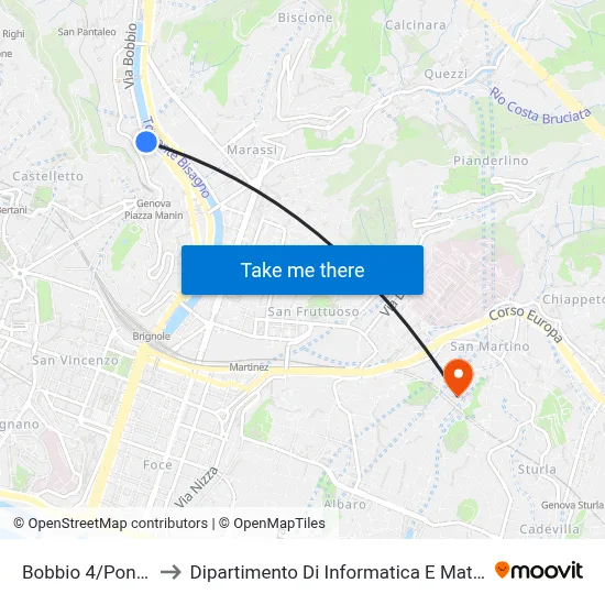 Bobbio 4/Pontetto to Department of Computer Science and Mathematics map