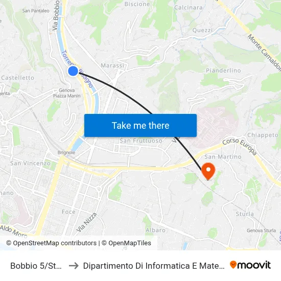 Bobbio 5/Stadio to Dipartimento Di Informatica E Matematica map