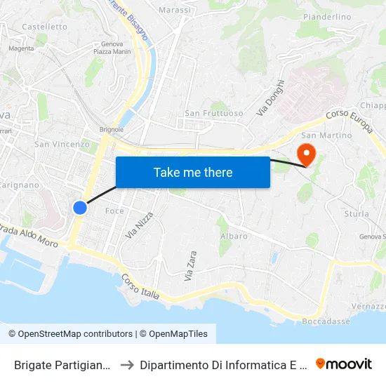 Brigate Partigiane 1/Diaz to Dipartimento Di Informatica E Matematica map