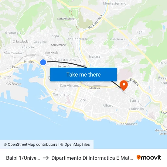 Balbi 1/University to Department of Computer Science and Mathematics map