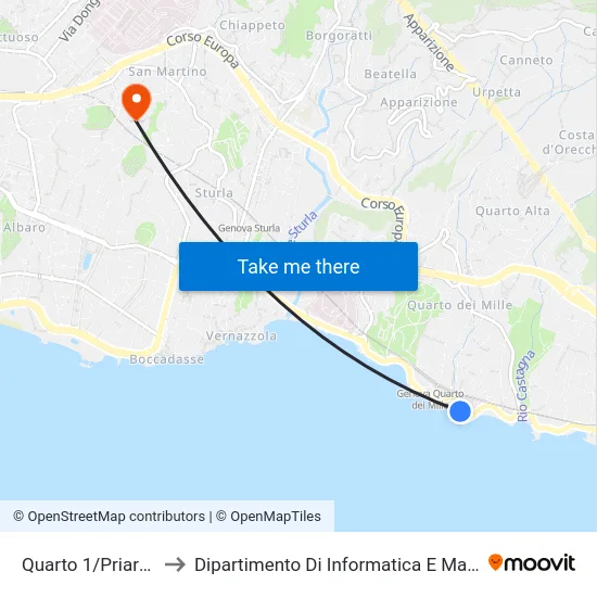 Quarto 1/Priaruggia to Dipartimento Di Informatica E Matematica map