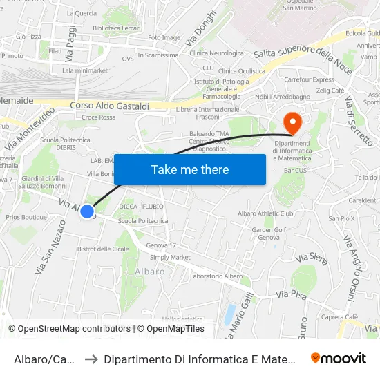 Albaro/Causa to Dipartimento Di Informatica E Matematica map