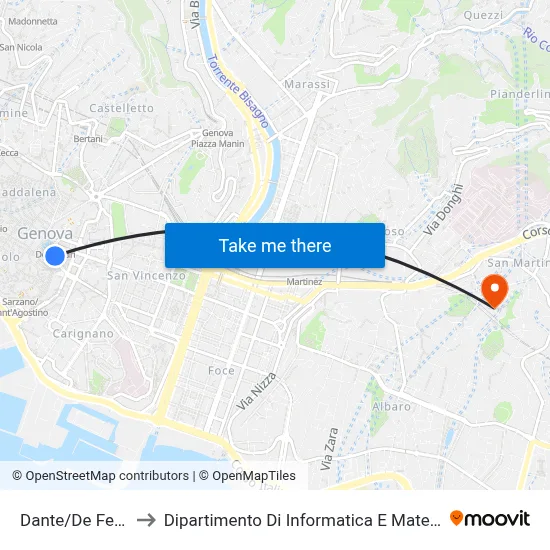 Dante/De Ferrari to Department of Computer Science and Mathematics map