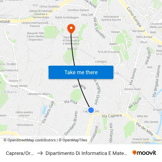 Caprera/Orsini to Dipartimento Di Informatica E Matematica map