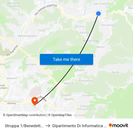 Struppa 1/Benedetto Da Porto to Department of Computer Science and Mathematics map
