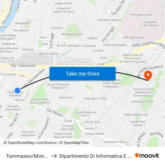Tommaseo/Montesuello to Department of Computer Science and Mathematics map