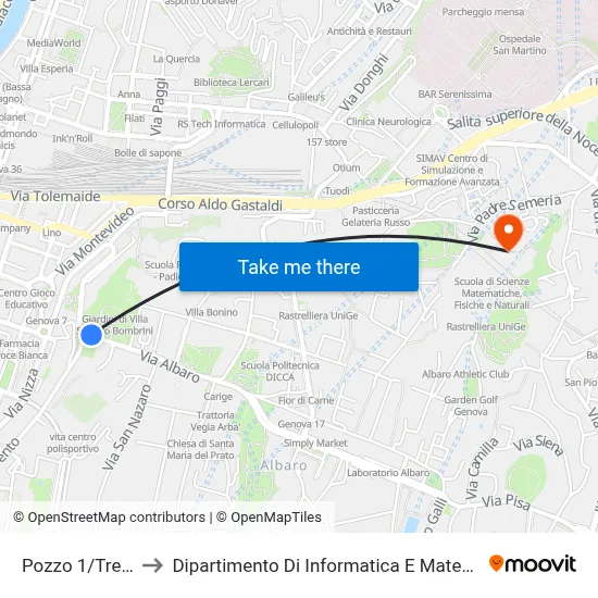 Pozzo 1/Trento to Department of Computer Science and Mathematics map