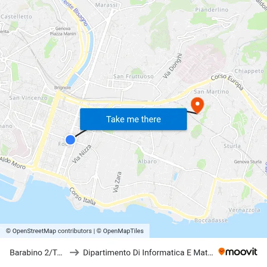Barabino 2/Torino to Dipartimento Di Informatica E Matematica map