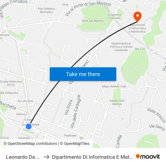 Leonardo Da Vinci to Dipartimento Di Informatica E Matematica map