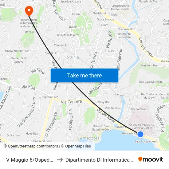 V Maggio 6/Ospedale Gaslini to Dipartimento Di Informatica E Matematica map
