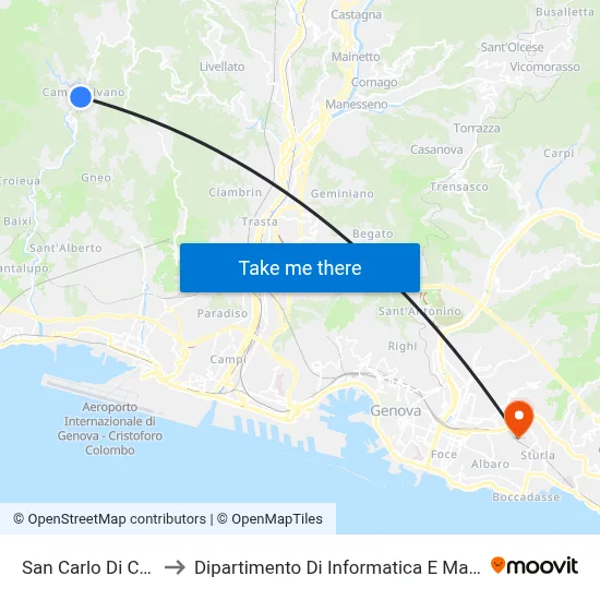 San Carlo Di Cese 1 to Department of Computer Science and Mathematics map