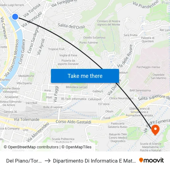 Del Piano/Tortosa to Department of Computer Science and Mathematics map