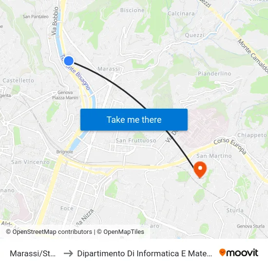 Marassi/Stadio to Dipartimento Di Informatica E Matematica map