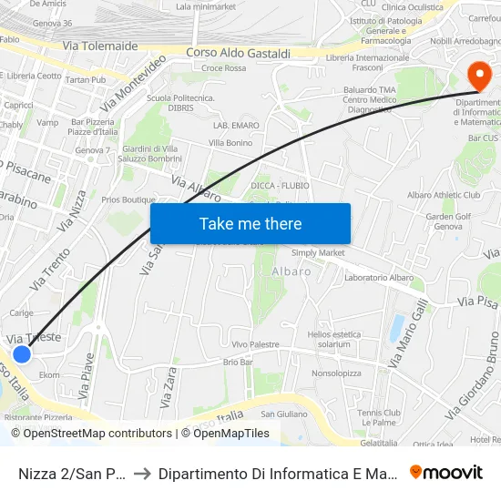 Nizza 2/San Pietro to Dipartimento Di Informatica E Matematica map