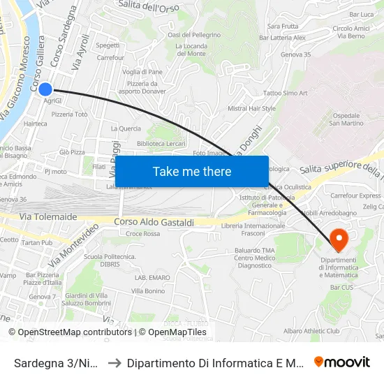 Sardegna 3/Nicolodi to Dipartimento Di Informatica E Matematica map