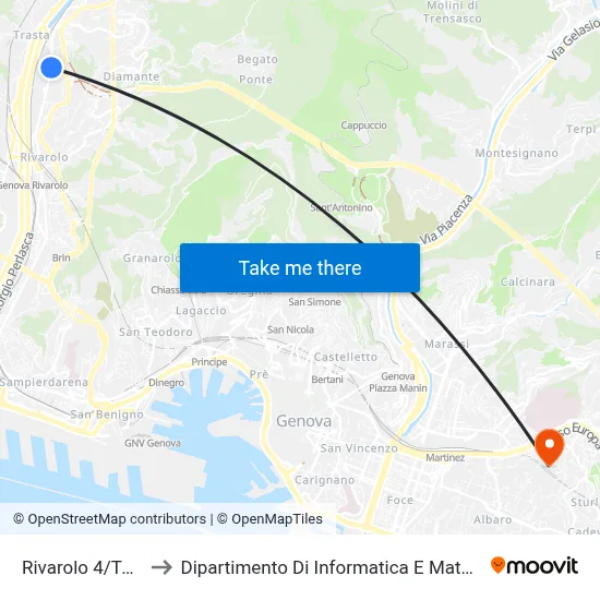 Rivarolo 4/Teglia to Department of Computer Science and Mathematics map