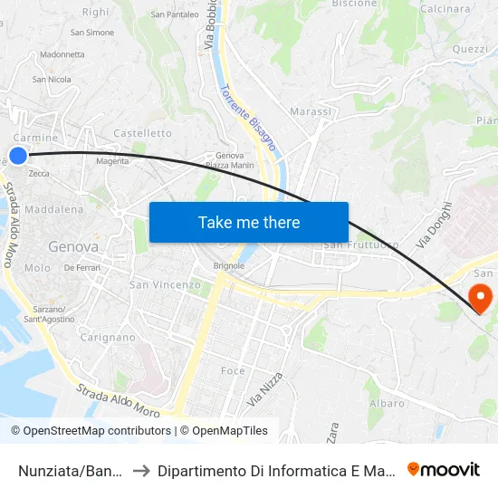 Nunziata/Bandiera to Dipartimento Di Informatica E Matematica map