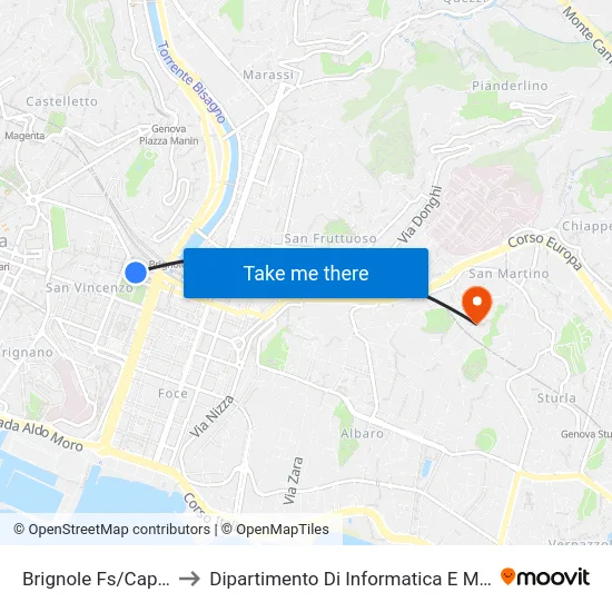 Brignole Fs/Capolinea to Dipartimento Di Informatica E Matematica map