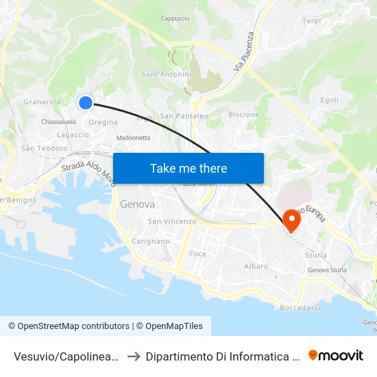 Vesuvio/Capolinea Superiore to Dipartimento Di Informatica E Matematica map