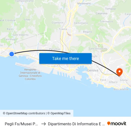 Pegli Fs/Musei Pallavicini to Dipartimento Di Informatica E Matematica map
