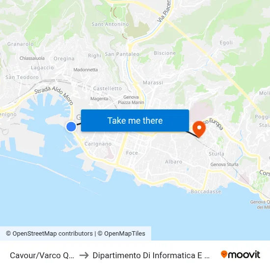 Cavour/Varco Quadrio to Dipartimento Di Informatica E Matematica map