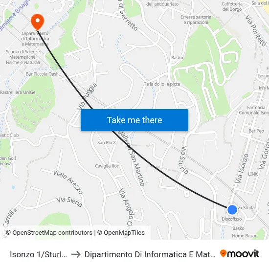 Isonzo 1/Sturla Station to Department of Computer Science and Mathematics map