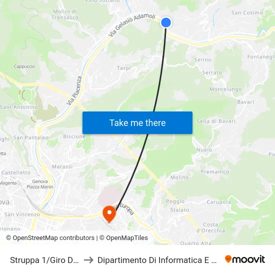 Struppa 1/Giro Del Fullo to Dipartimento Di Informatica E Matematica map