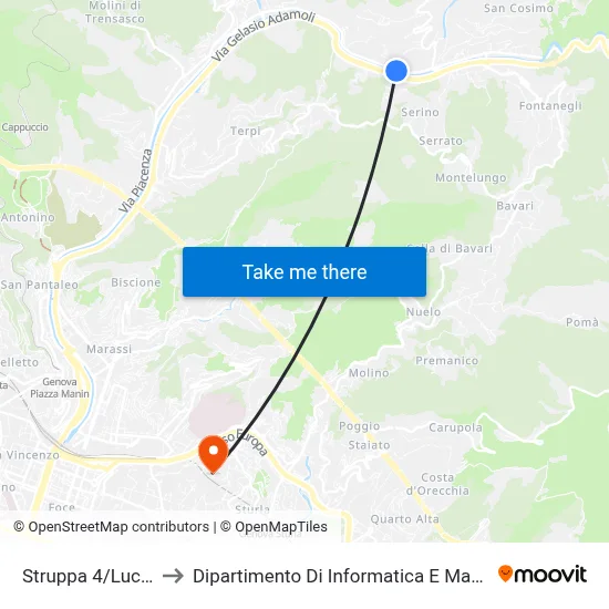 Struppa 4/Lucarno to Dipartimento Di Informatica E Matematica map
